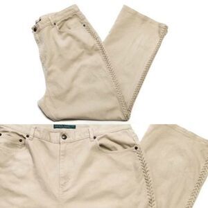 VINTAGE 1990s Lauren Ralph Lauren Cream Cotton V-Stitch Flare High Rise Jeans 16